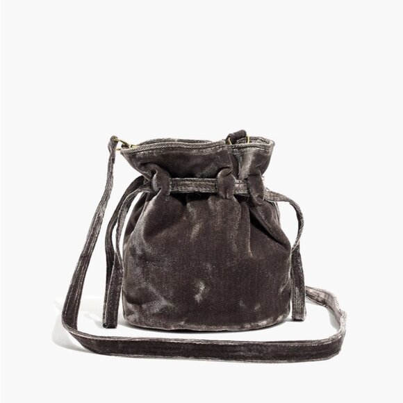 Madewell NWT Velvet Mini Drawstring Bag in Grey - Picture 1 of 12